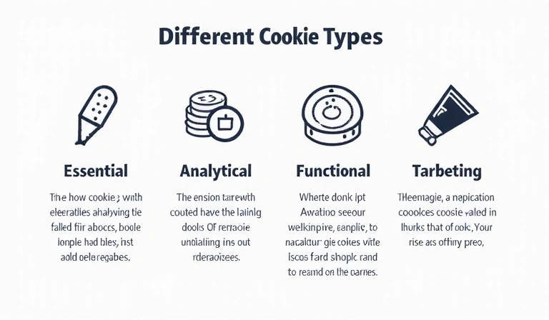 Grafické znázornění různých typů souborů cookie s ikonami pro funkčnost, analýzu a marketing