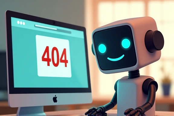 Ilustrace pro chybu 404 - rozbitý robot s otazníkem