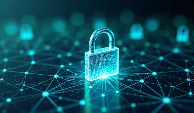 Illustration of digital security lock on a network
